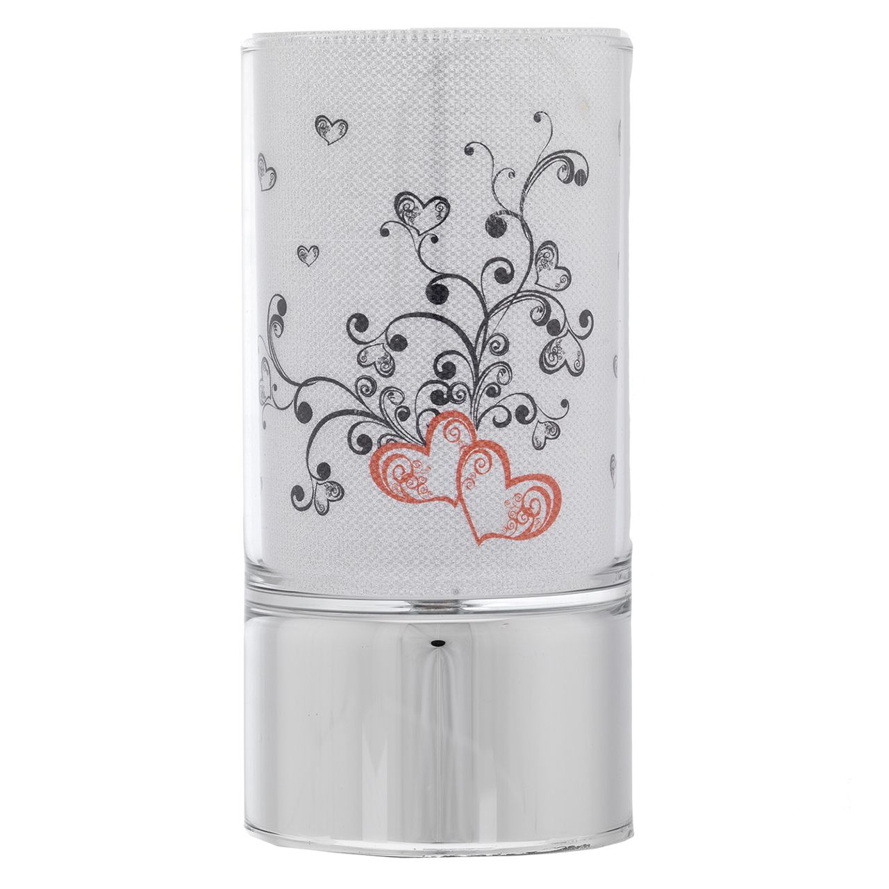 LAMPADA IN VETRO 7x15 CON DECORO CUORI E RICCIOLI
