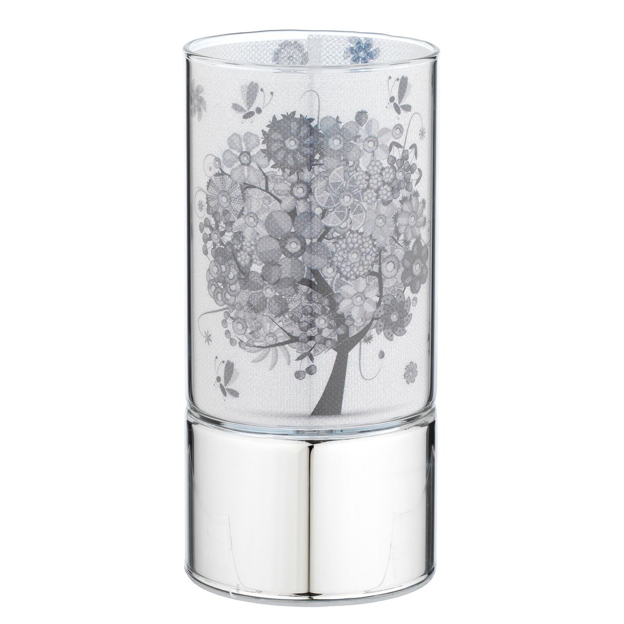 LAMPADA IN VETRO 7x15 CON DECORO ALBERO FRUTTA B/N