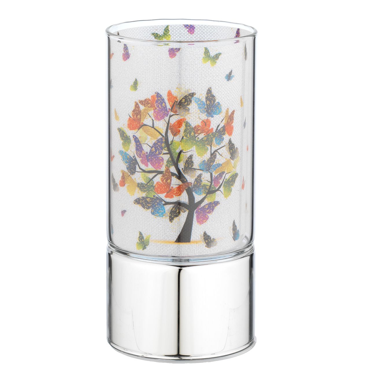 LAMPADA IN VETRO 7x15 CON DECORO ALBERO FARFALLE COLORI
