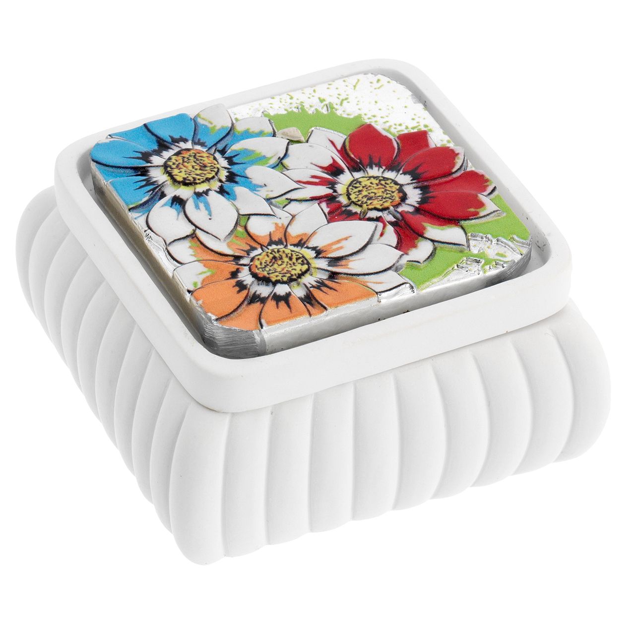 SCATOLINA QUADRATA BIANCA CON FESONI 8*8*4 CON DECO STAMPATA 1
