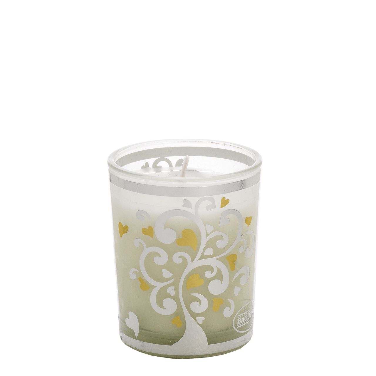 BICCHIERE CON CERA PROFUMATA 70gr - ALBERO CON CUORI BIANCO