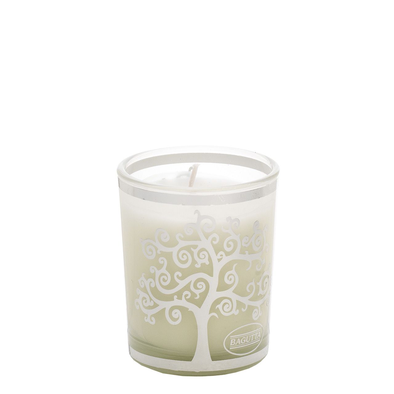 BICCHIERE CON CERA PROFUMATA 70gr - ALBERO STILIZZATO BIANCO Van