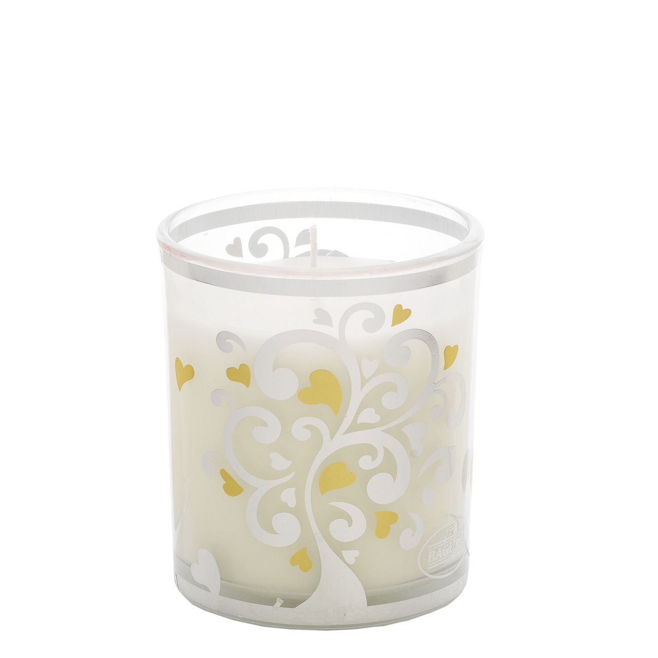 BICCHIERE CON CERA PROFUMATA 150gr - ALBERO CON CUORI BIANCO