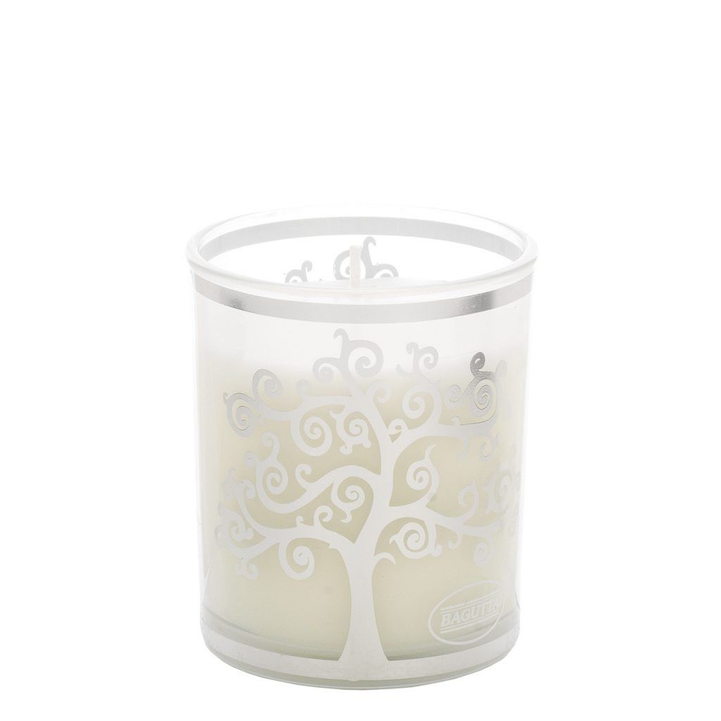 BICCHIERE CON CERA PROFUMATA 150gr - ALBERO STILIZZATO BIANCO