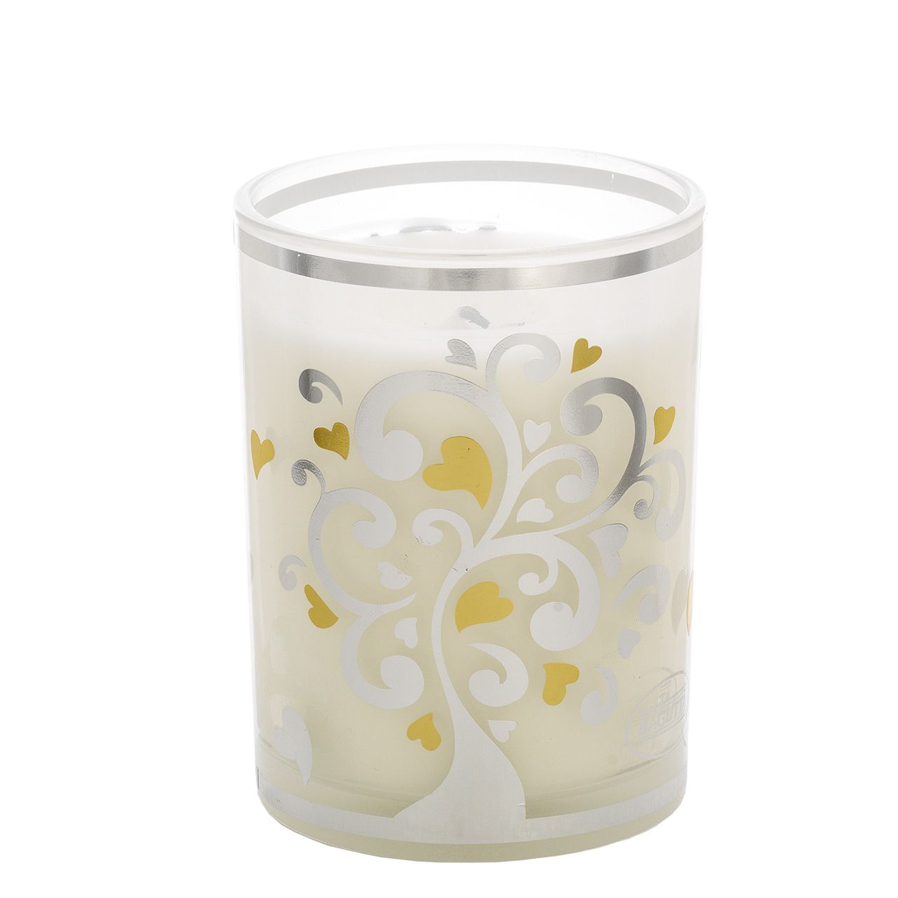 BICCHIERE CON CERA PROFUMATA 250gr - ALBERO CON CUORI BIANCO