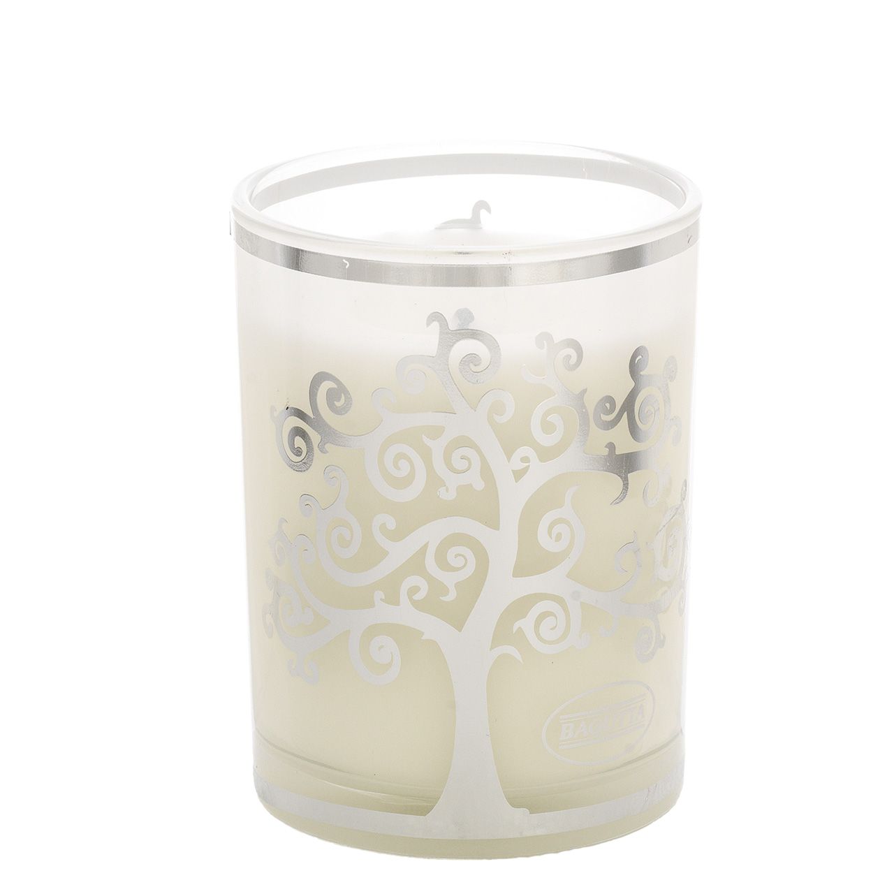 BICCHIERE CON CERA PROFUMATA 250gr - ALBERO STILIZZATO BIANCO