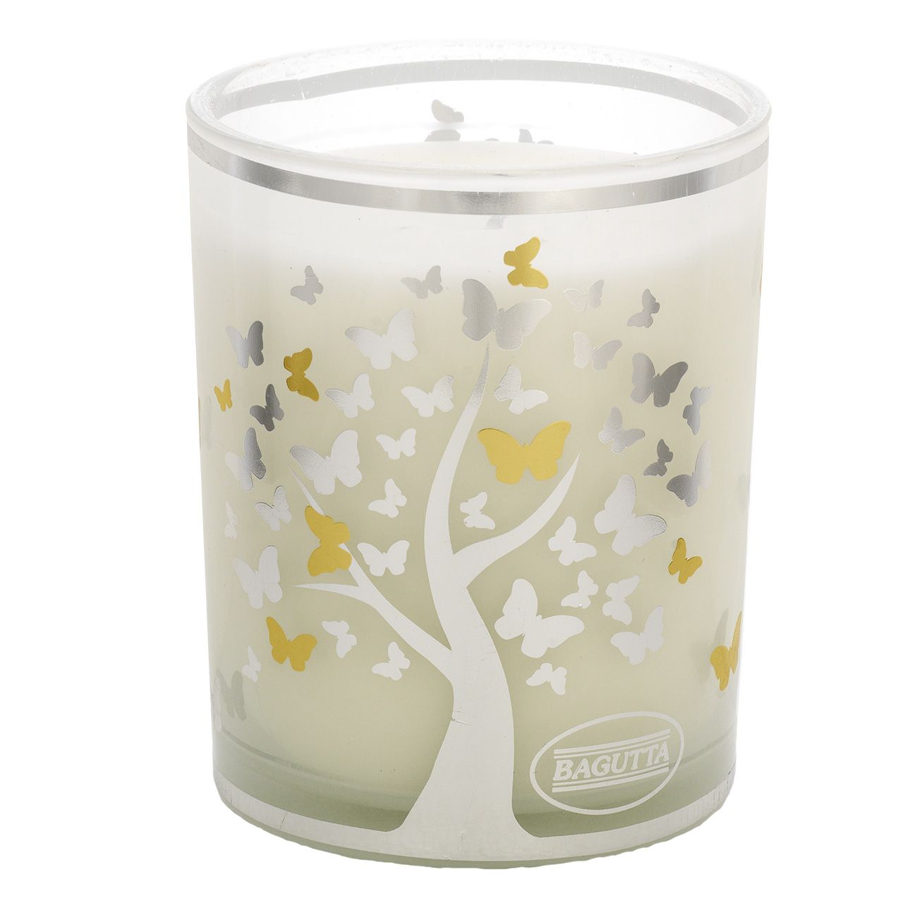 BICCHIERE CON CERA PROFUMATA 500gr - ALBERO CON FARFALLE BIANCO