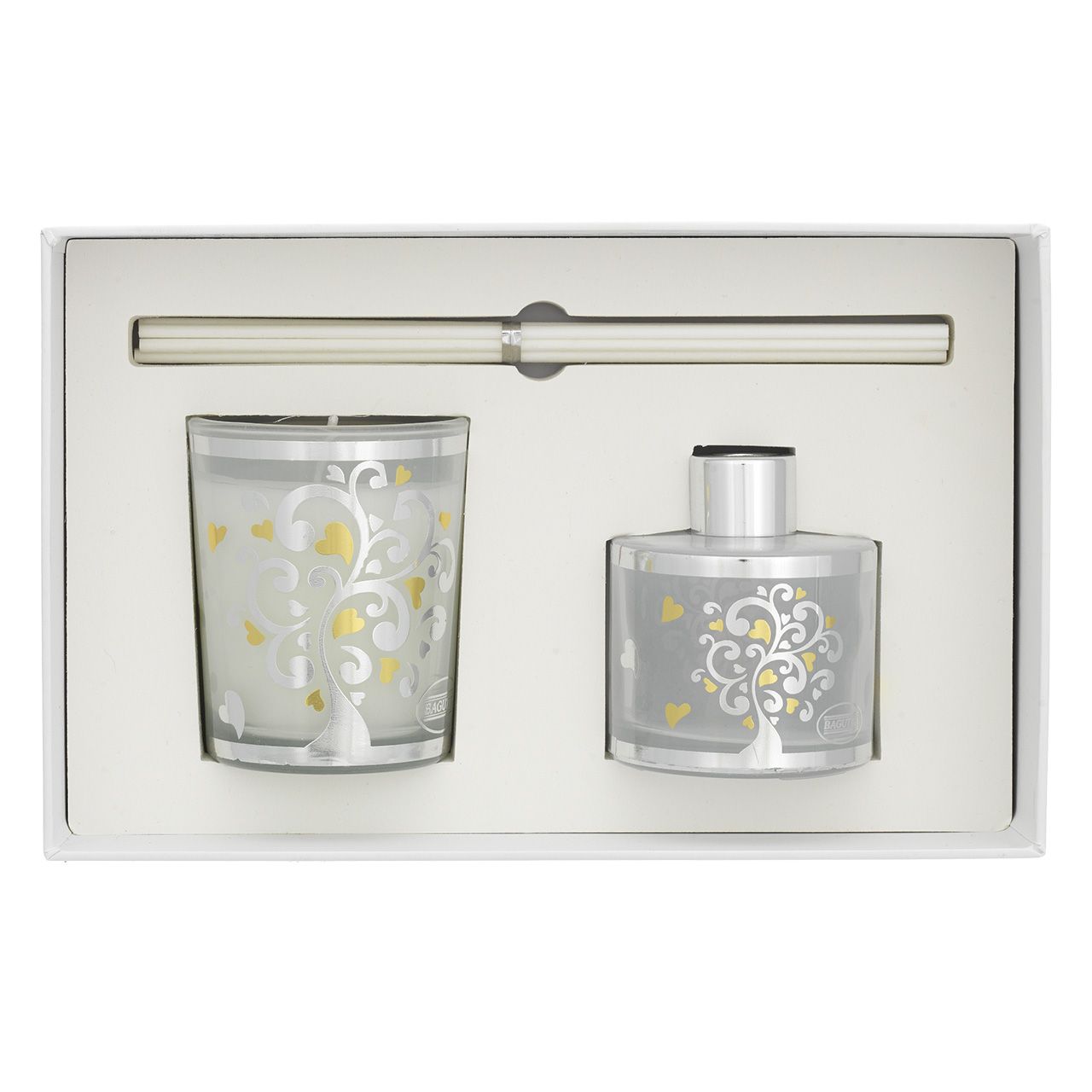 ASTUCCIO CON 50ml + STICKS + CANDELA 70gr - ALBERO CON CUORI