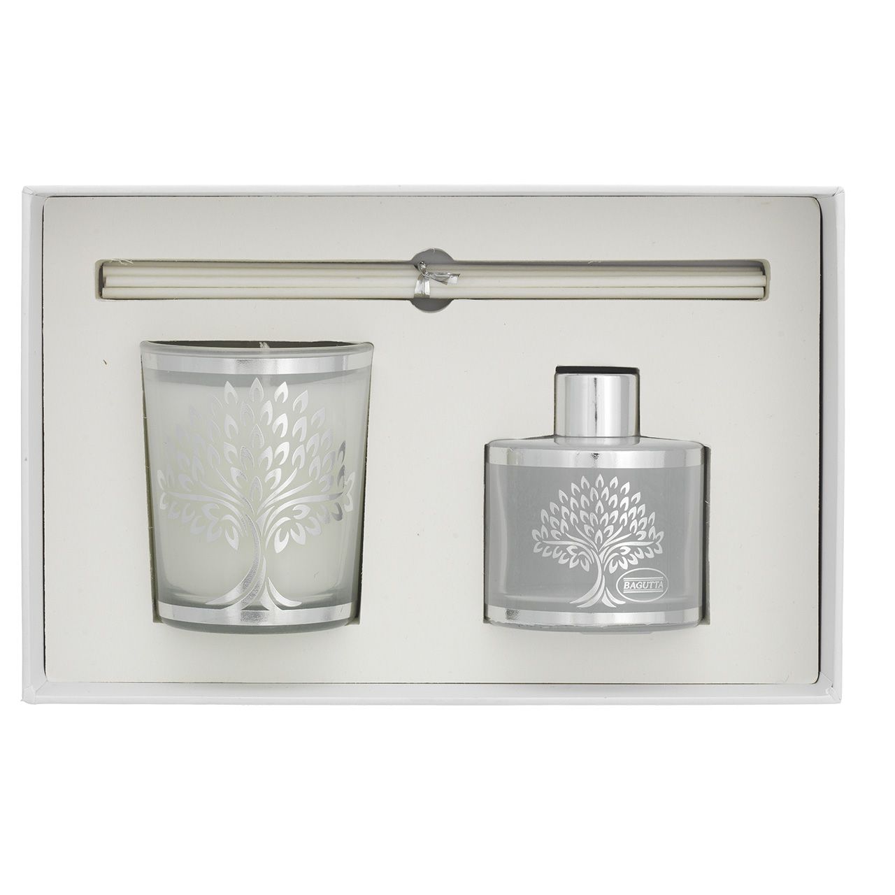 ASTUCCIO CON 50ml + STICKS + CANDELA 70gr - ALBERO SPIGHE BIANCO