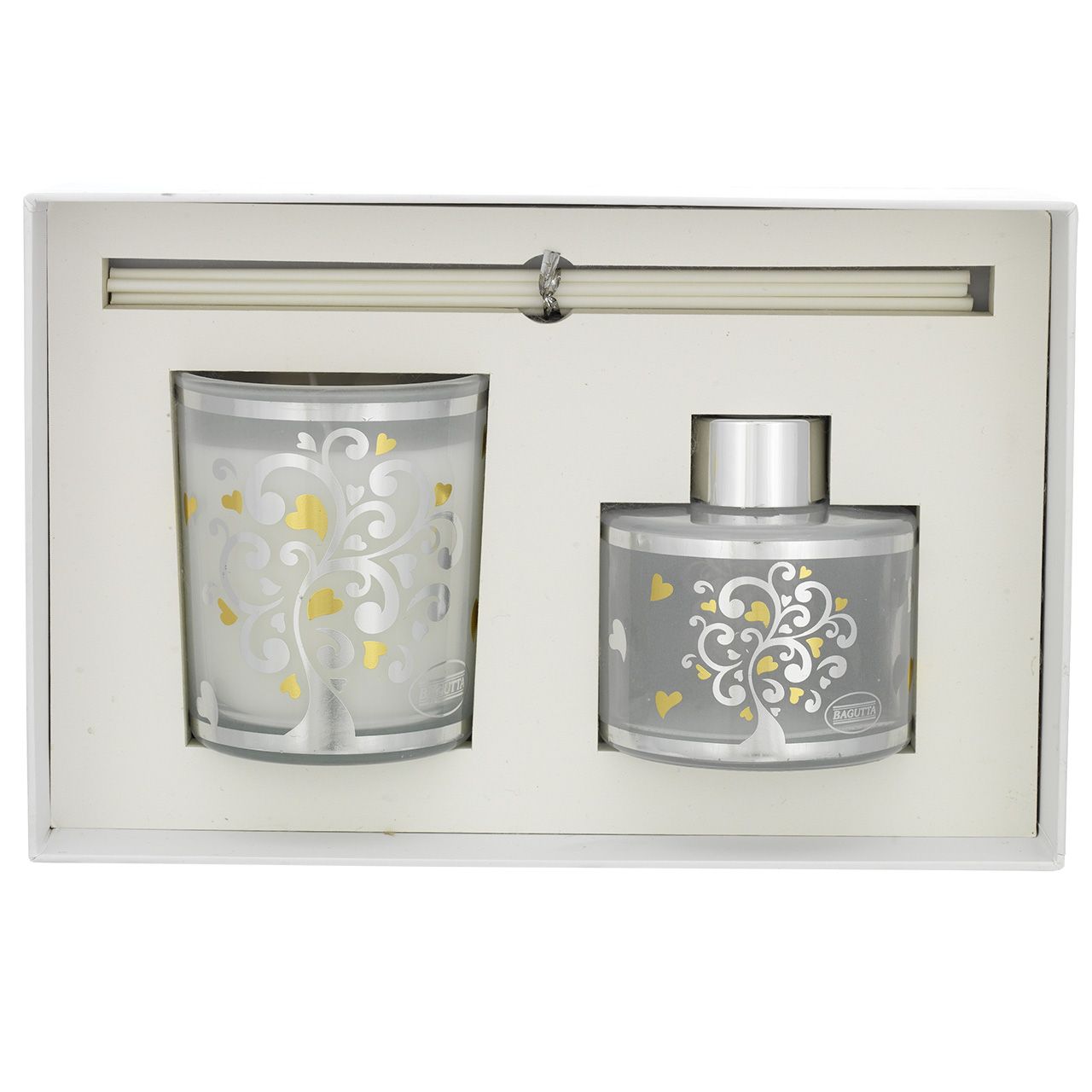 ASTUCCIO CON 100ml + STICKS + CANDELA 150gr - ALBERO CON CUORI