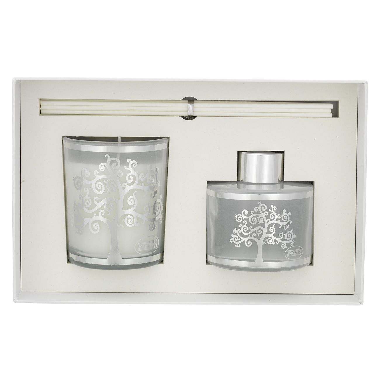 ASTUCCIO CON 100ml + STICKS + CANDELA 150gr - ALBERO STILIZZATO