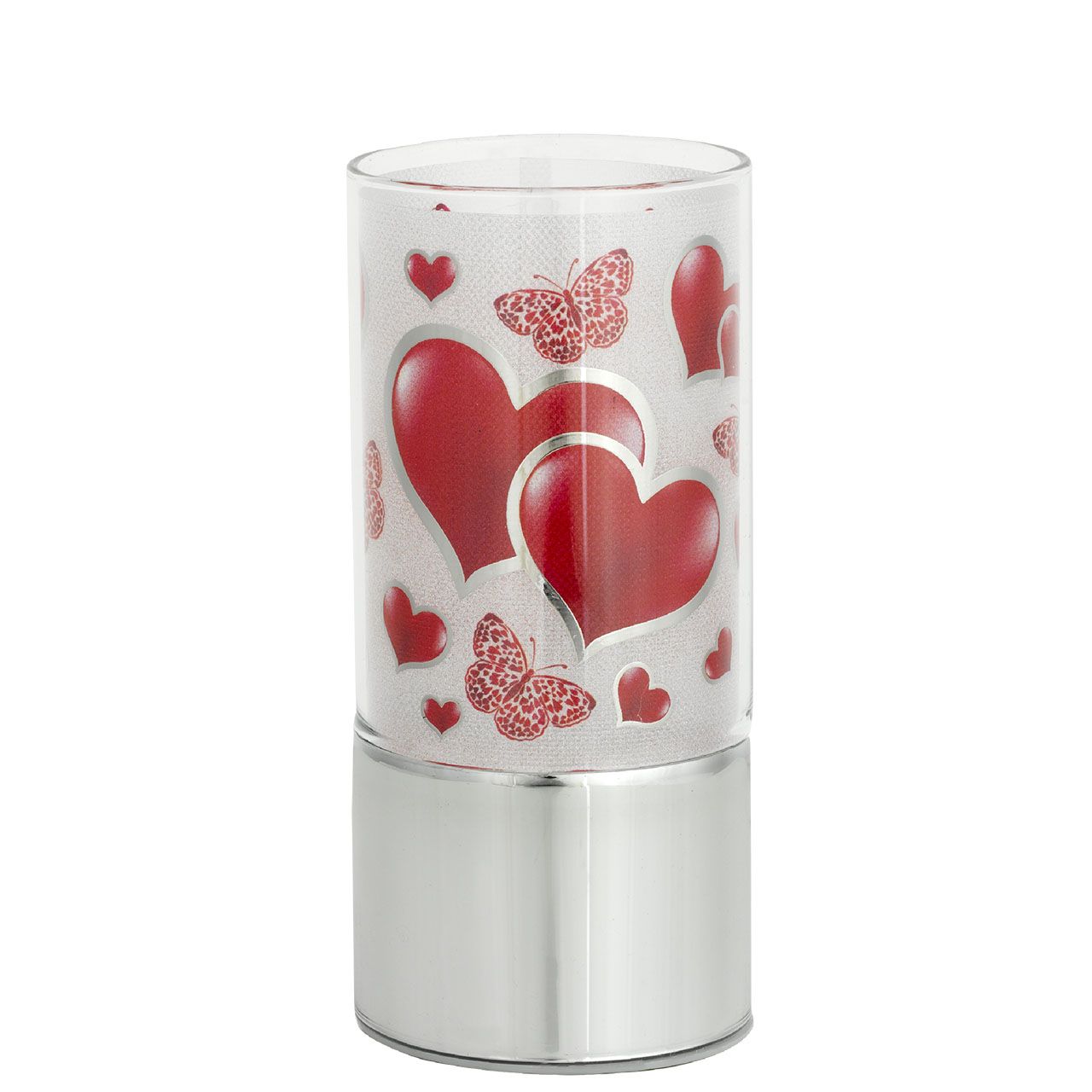 LAMPADA IN VETRO 7x15 CON DECORO CUORI E FARFALLE