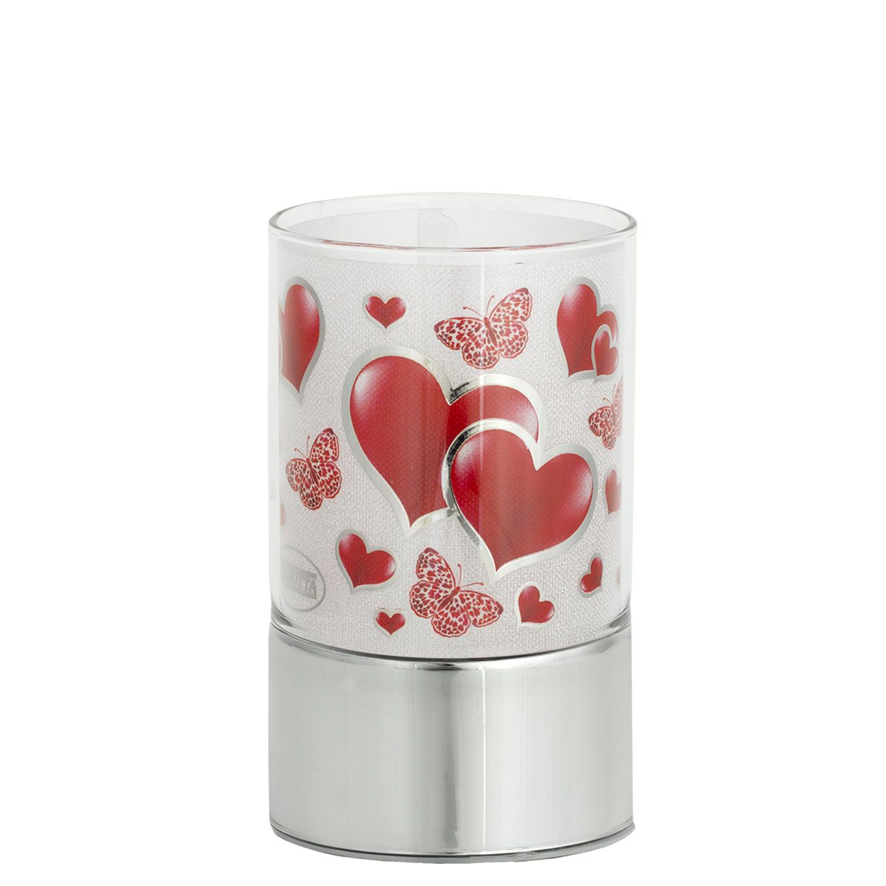 LAMPADA IN VETRO 9x15 CON DECORO CUORI E FARFALLE