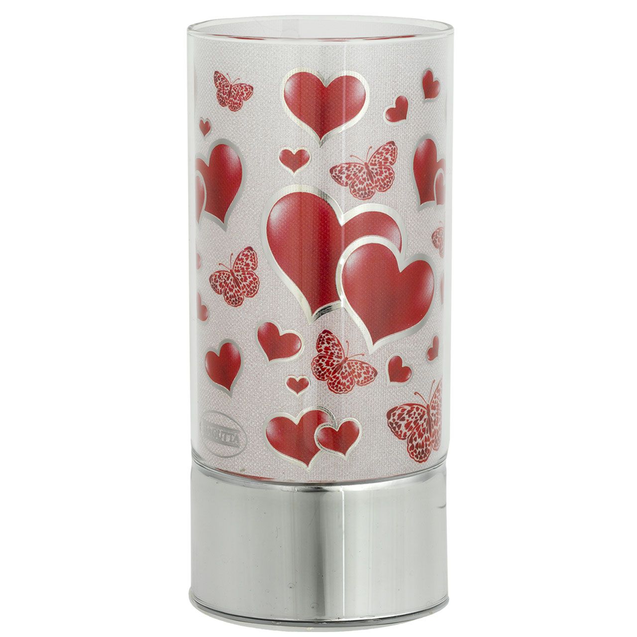 LAMPADA IN VETRO 9x20 CON DECORO CUORI E FARFALLE