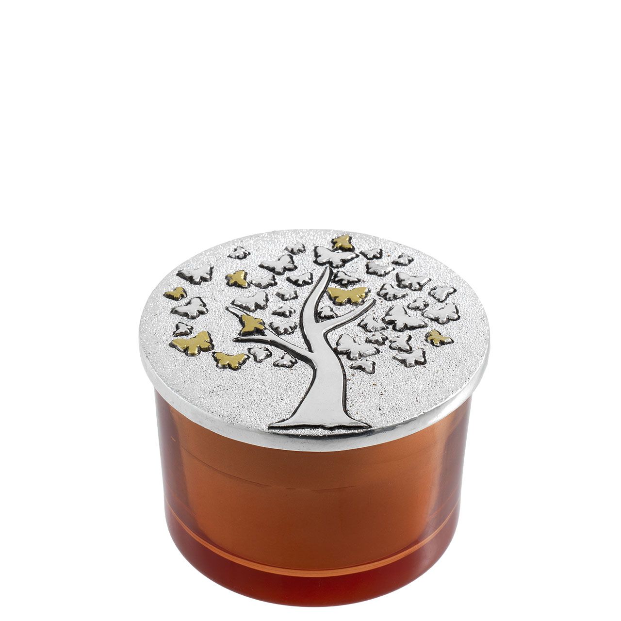 VASETTO TONDO 75x70 70gr. CON COPERCHIO ARGENTATO ALBERO