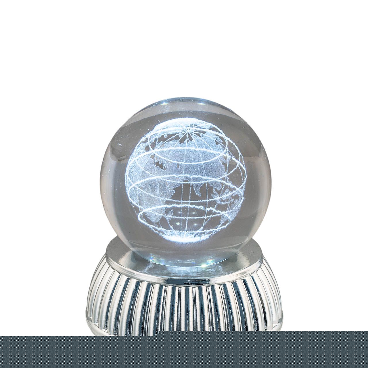 SFERA DIAM. 6 IN CRISTALLO SU BASE CON LED - GLOBO TERRESTRE