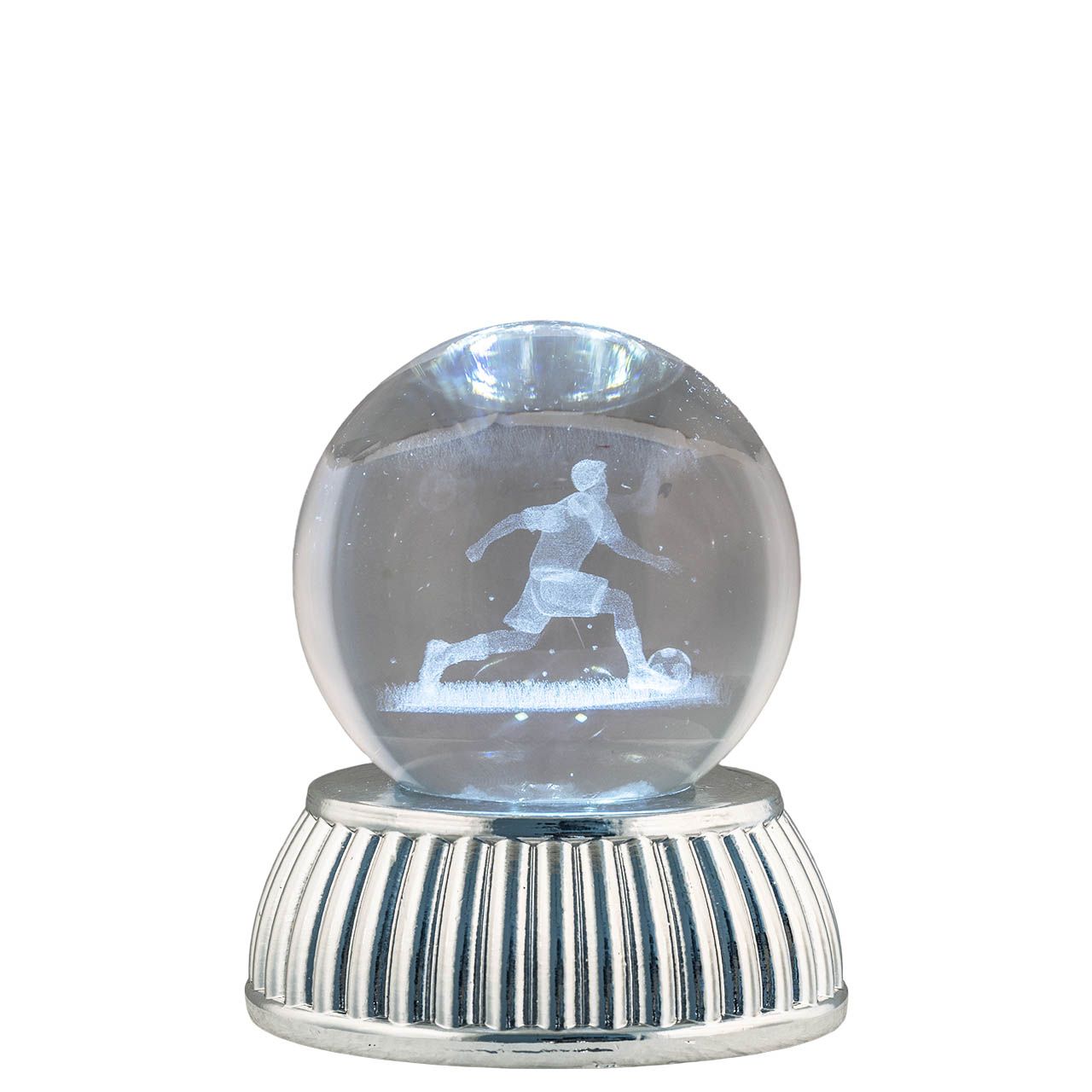 SFERA DIAM. 6 IN CRISTALLO SU BASE CON LED - CALCIATORE