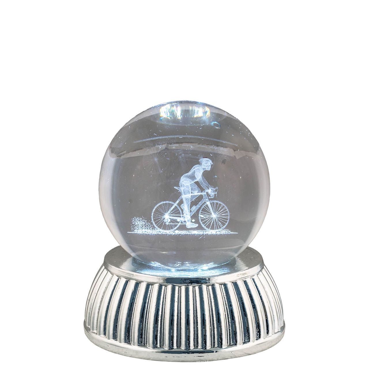 SFERA DIAM. 6 IN CRISTALLO SU BASE CON LED - CICLISTA