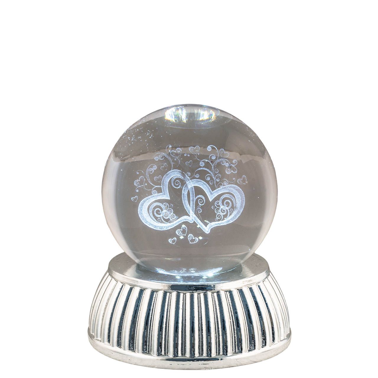 SFERA DIAM. 6 IN CRISTALLO SU BASE CON LED - CUORI STILIZZATI