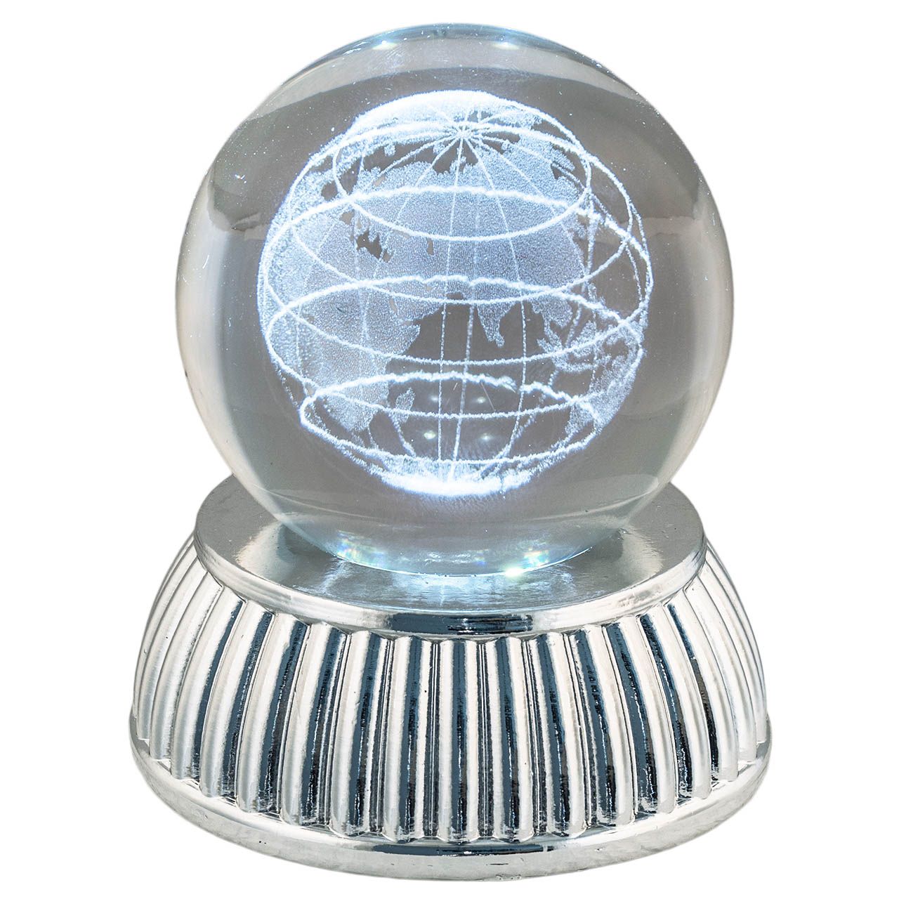 SFERA DIAM. 8 IN CRISTALLO SU BASE CON LED - GLOBO TERRESTRE