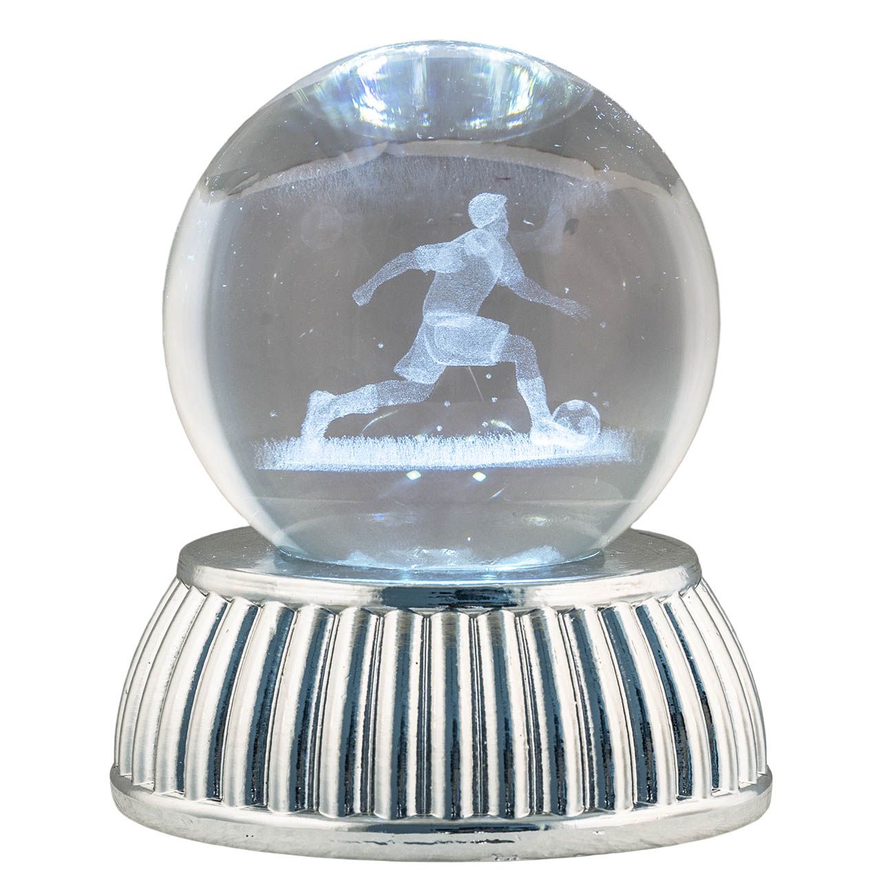 SFERA DIAM. 8 IN CRISTALLO SU BASE CON LED - CALCIATORE