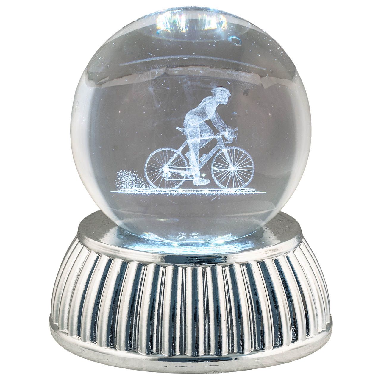 SFERA DIAM. 8 IN CRISTALLO SU BASE CON LED - CICLISTA