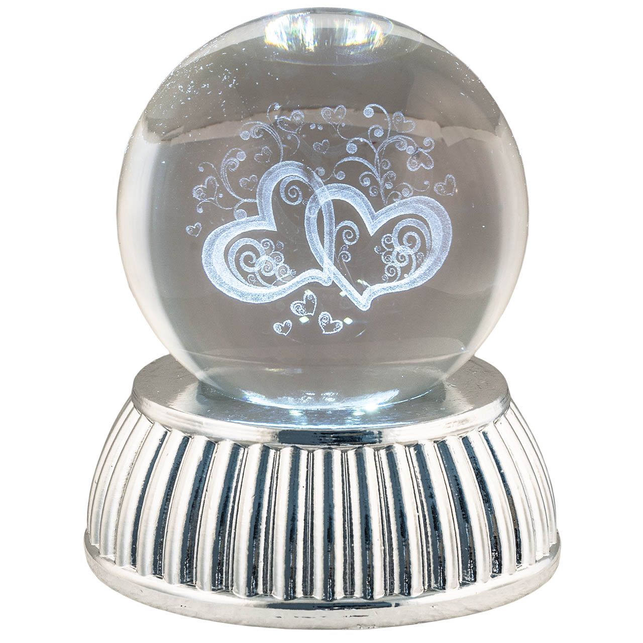 SFERA DIAM. 8 IN CRISTALLO SU BASE CON LED - CUORI STILIZZATI