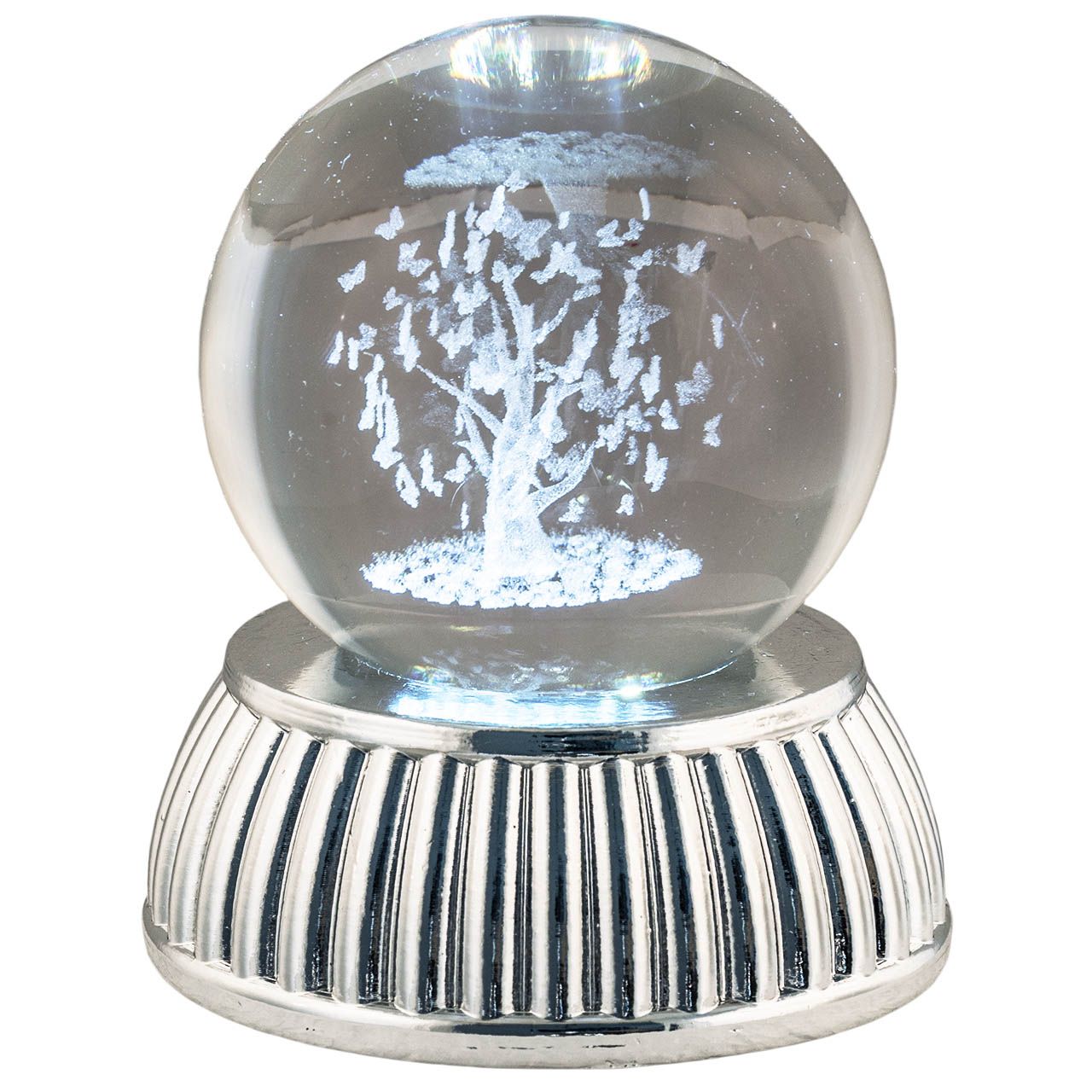 SFERA DIAM. 8 IN CRISTALLO SU BASE CON LED - ALBERO CON FARFALLE