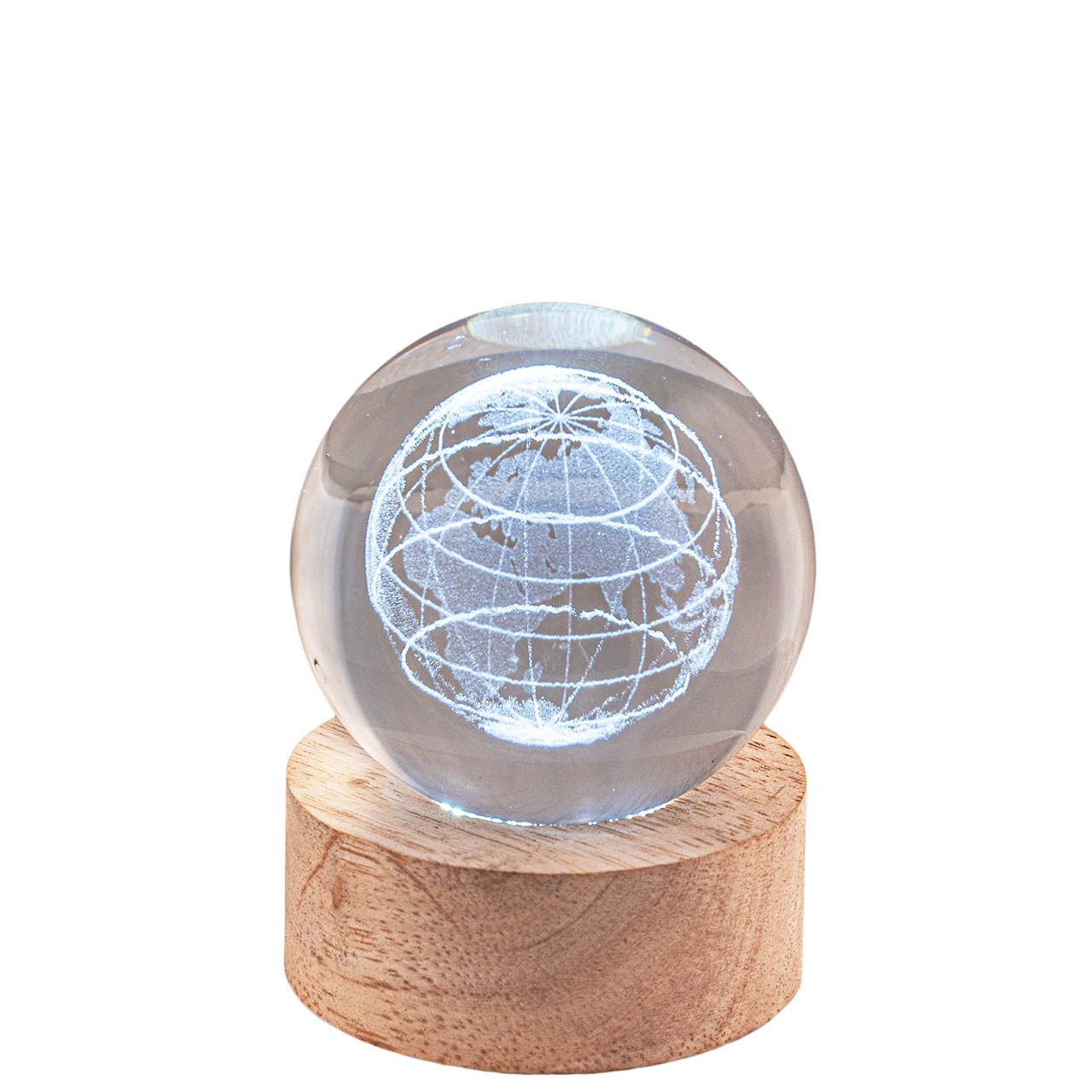 SFERA DIAM. 6 IN CRISTALLO SU BASE CON LED - GLOBO TERRESTRE