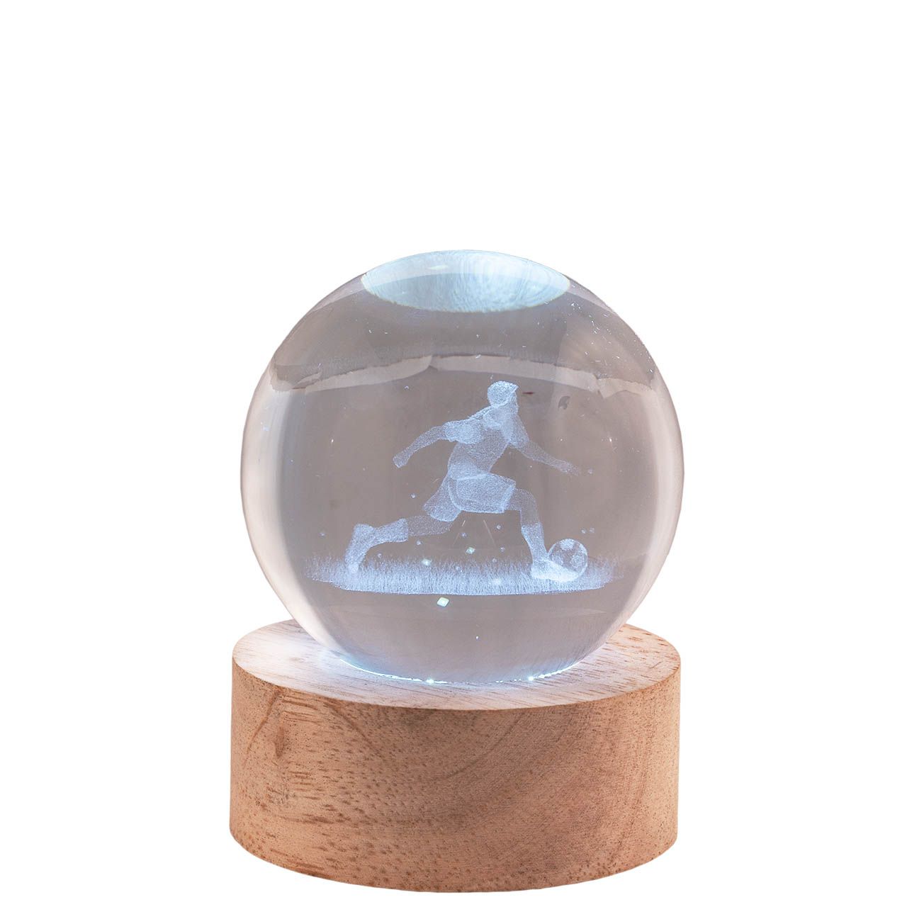 SFERA DIAM. 6 IN CRISTALLO SU BASE CON LED - CALCIATORE