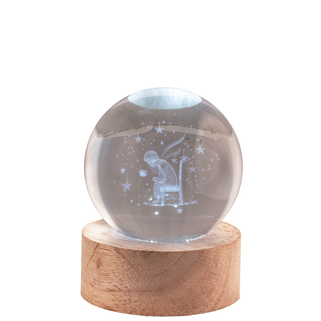 SFERA DIAM. 6 IN CRISTALLO SU BASE CON LED - PICCOLO PRINCIPE