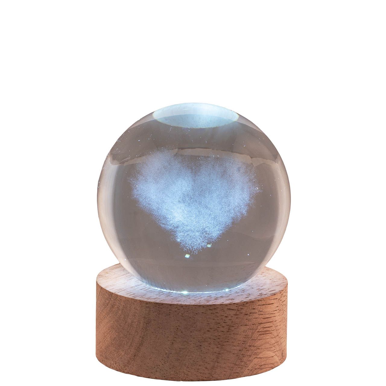 SFERA DIAM. 6 IN CRISTALLO SU BASE CON LED - CUORE NUVOLA