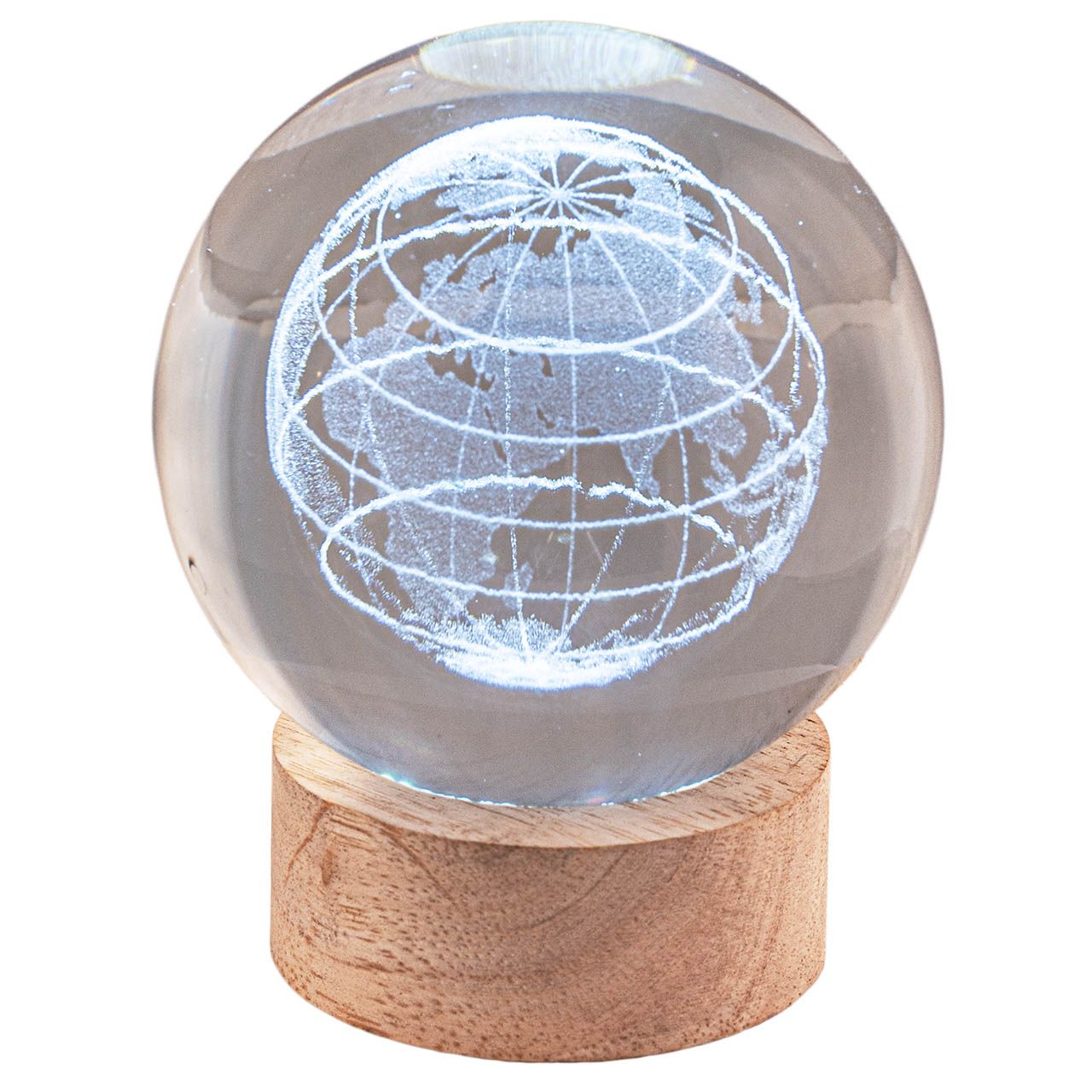 SFERA DIAM. 8 IN CRISTALLO SU BASE CON LED - GLOBO TERRESTRE