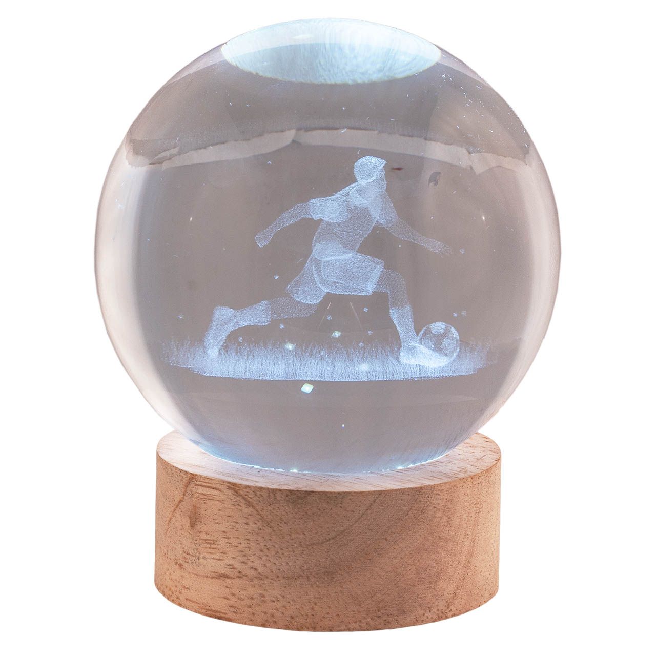 SFERA DIAM. 8 IN CRISTALLO SU BASE CON LED - CALCIATORE