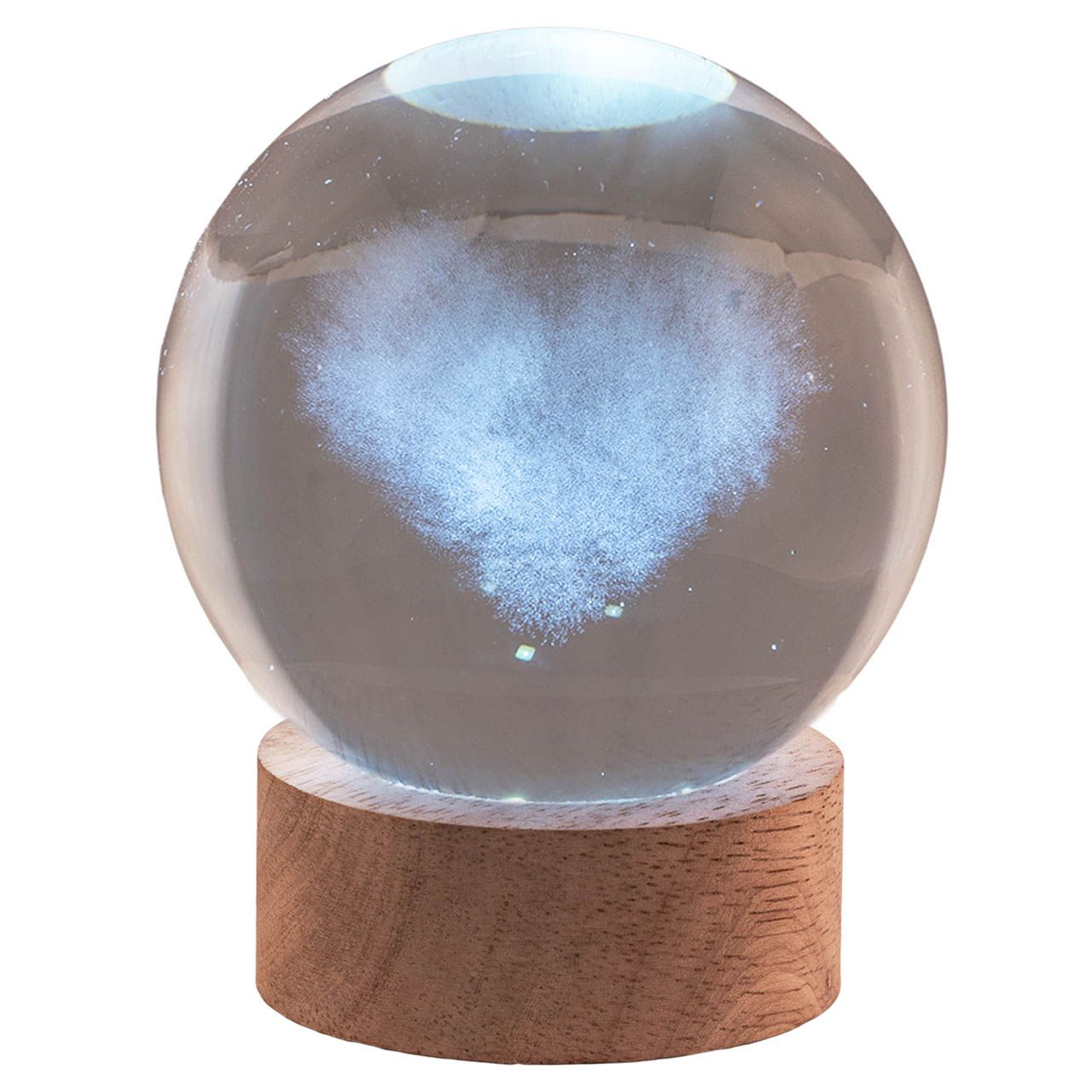 SFERA DIAM. 8 IN CRISTALLO SU BASE CON LED - CUORE NUVOLA